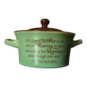 Stirring Inspirations Jozie B Irish Blessing Pot with Lid Green Brown Stoneware